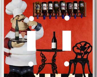 Wine Chef Wine Bottles Red Tone Background  Light Switch Cover Plates k 1 Kitchen Home Decor  Multiple Sizes You Pick Plate size