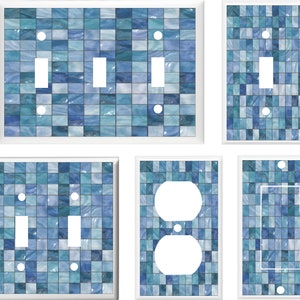 Image of Faux Blue  Tile Shades of Blue  Light Switch Cover Plate or Outlet Home  Decor