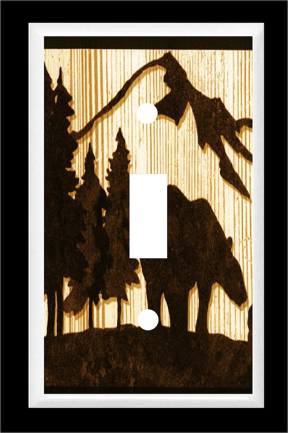 BEAR PINE TREE MOUNTAIN SILHOUETTE LIGHT SWITCH COVER PLATE RUSTIC CABIN DECOR BEAR PINE TREE MOUNTAIN SILHOUETTE LIGHT SWITCH COVER PLATE RUSTIC CABIN DECOR