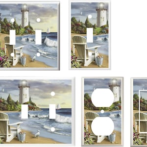 Lighthouse Beach Adirondack Beach Chair Ocean  Light Switch Cover Plate or Outlet Home  Decor