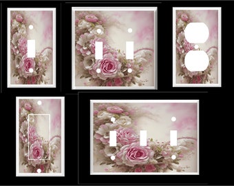 ROSES PINK and WHITE Floral Design Light Switch Cover Plate or Outlet   Home   Decor