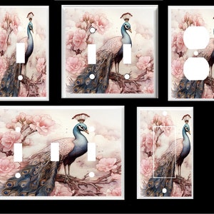 PINK PEACOCK FLORAL Light Switch Cover Plate  or Outlet  Home Decor