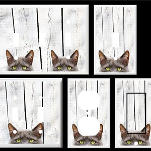 GRAY CAT  Peek A Boo  Light Switch Cover Plate or Outlet   Home  Decor