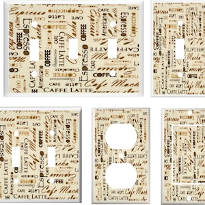 Coffee Words on Tan Background  Latte Mocha Espresso  Light Switch Cover Plate or Outlet   Kitchen  Decor