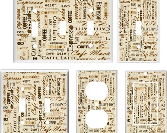Coffee Words on Tan Background  Latte Mocha Espresso  Light Switch Cover Plate or Outlet   Kitchen  Decor