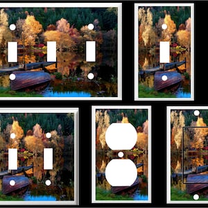 FALL TREES BOAT Dock on a  Lake Light Switch Cover Plate  Home Decor