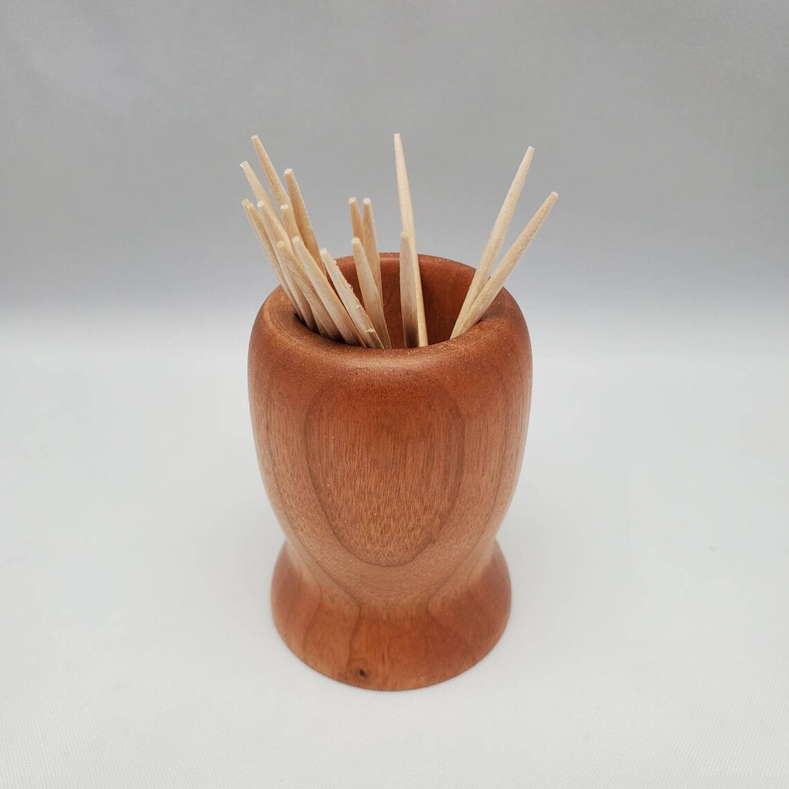 Hand Turned Cherry Toothpick Holder, Hand Made Wooden Toothpick Holder