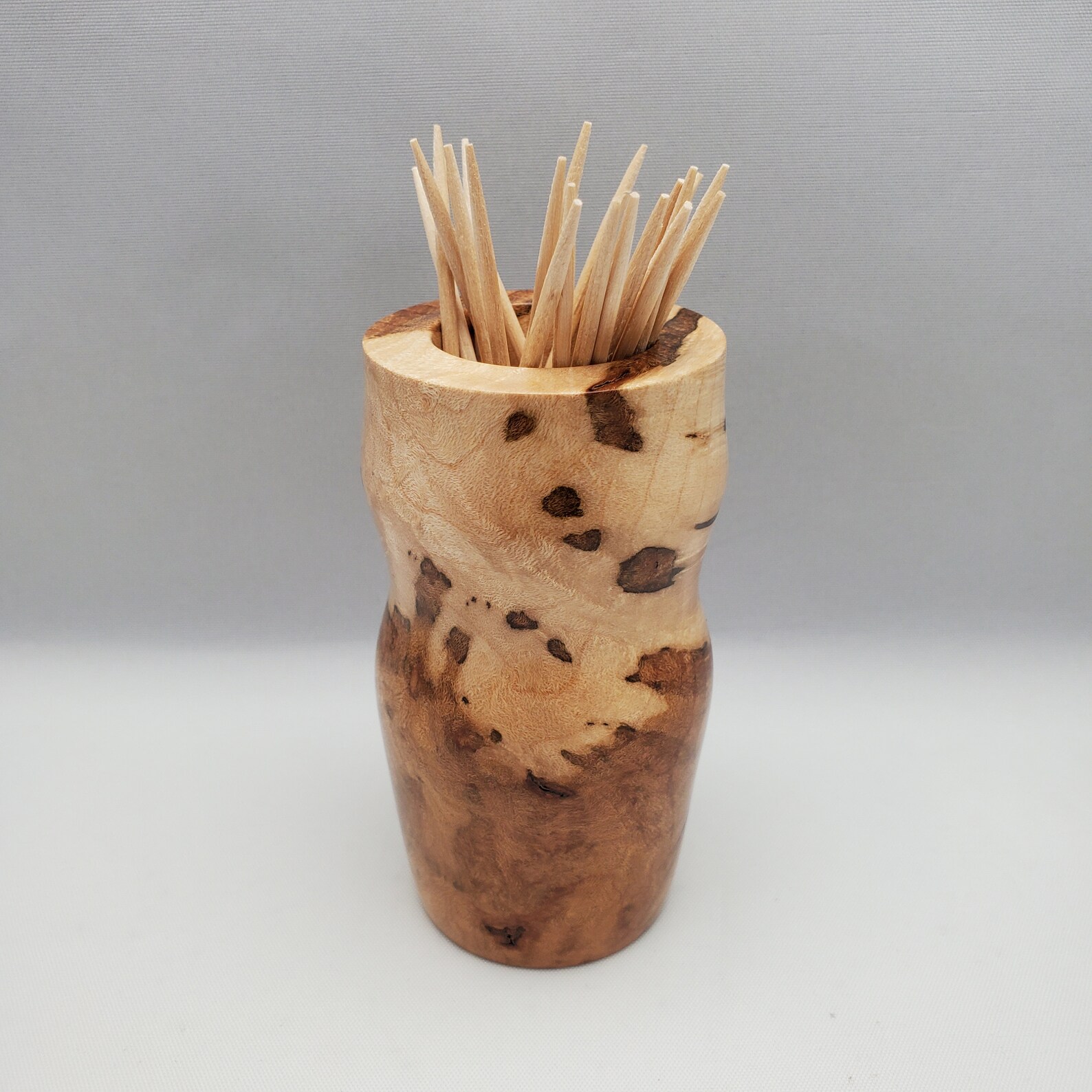 Hand Turned Maple Burl Toothpick Holder, Hand Made Wooden Toothpick