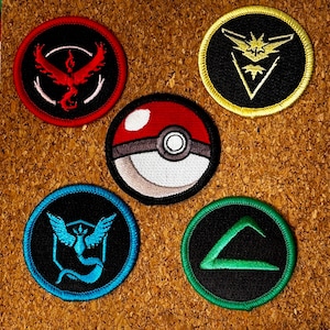 Pokemon Go 2" Pokeball Merit Badges Mystic, Valor, Instinct, Pokeball, Ash Team Rocket POGO White or Black Background Singles or Full set