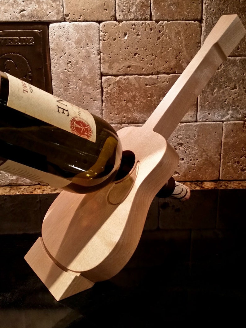 Guitar Shaped Maple Wood Wine Bottle Rack Etsy