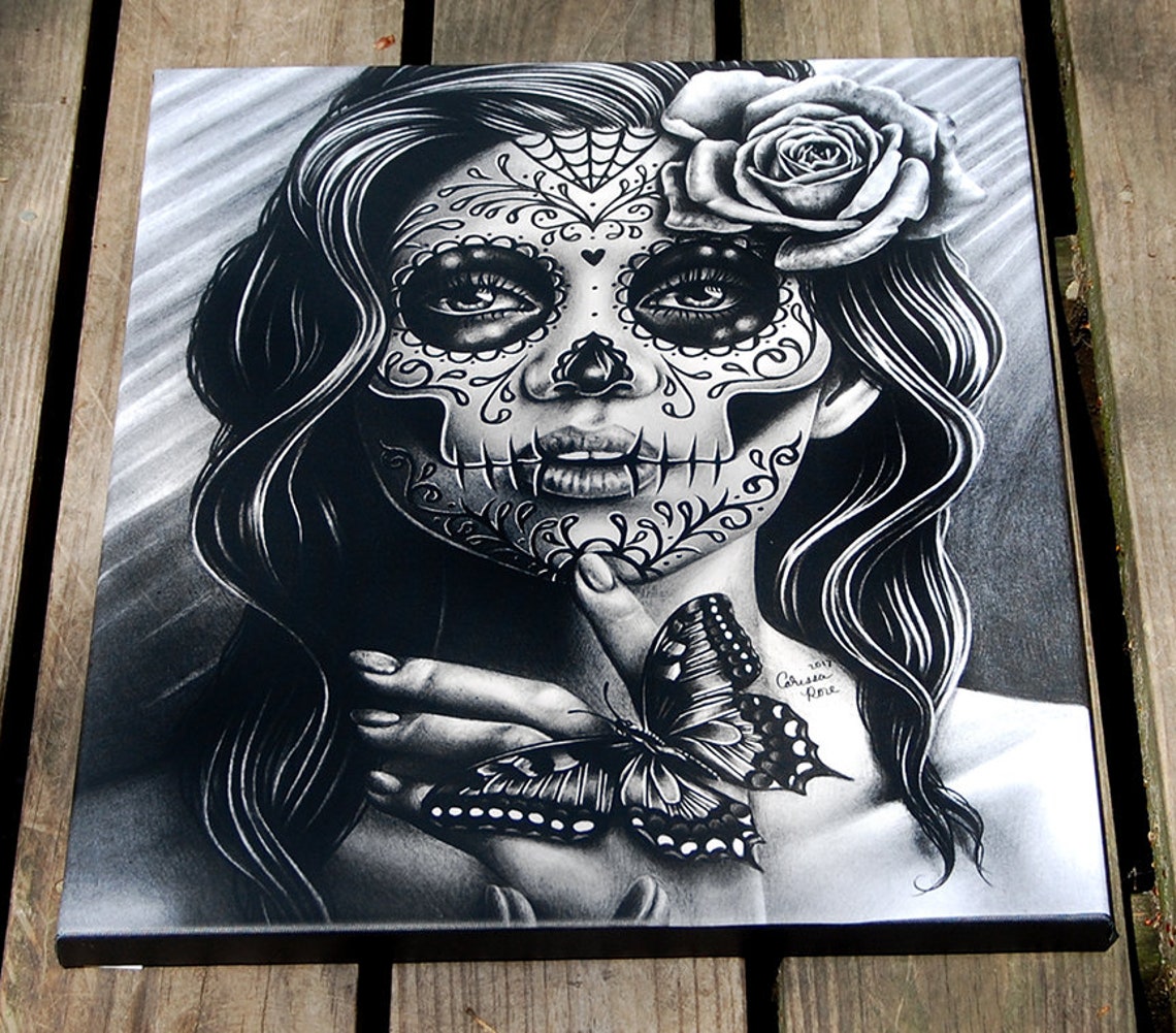 Tattoo Art Canvas Print Stretched Canvas Print Serenity Black and White Tattoo Butterfly Sugar