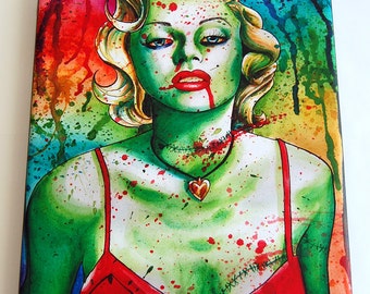 Marilyn Monroe Zombie Doll | Fine Art Stretched Canvas Print | Hand Signed Pop Art Decor Punk Rock Rainbow Colorful Pin Up Rockabilly