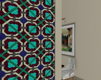 Peel and Stick Wallpaper Burgundy Teal Geometric Vintage Tudor Accent Wall Statement Wallpaper Removable Fabric 1615