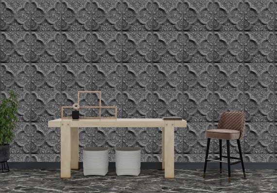 Faux Ceiling Tile Removeable Wallpaper Peel And Stick Wallpaper Sticker Removable Repositionable Retro Re Positionable Gray Black