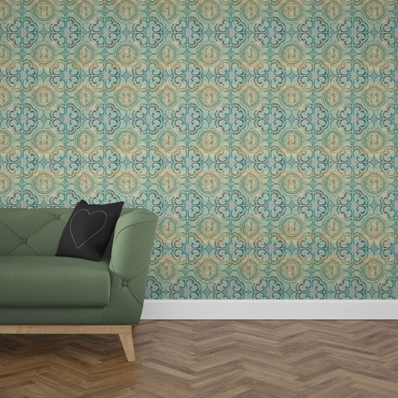Faux Teal Ceiling Tile Removeable Wallpaper Peel And Stick Wallpaper Sticker Removable Repositionable Retro Re Positionable Gray