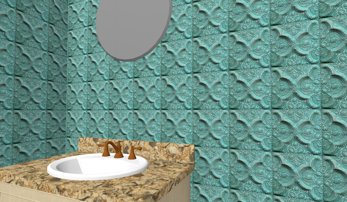 Faux Teal Ceiling Tile Bluegreen Wallpaper Peel and Stick Etsy