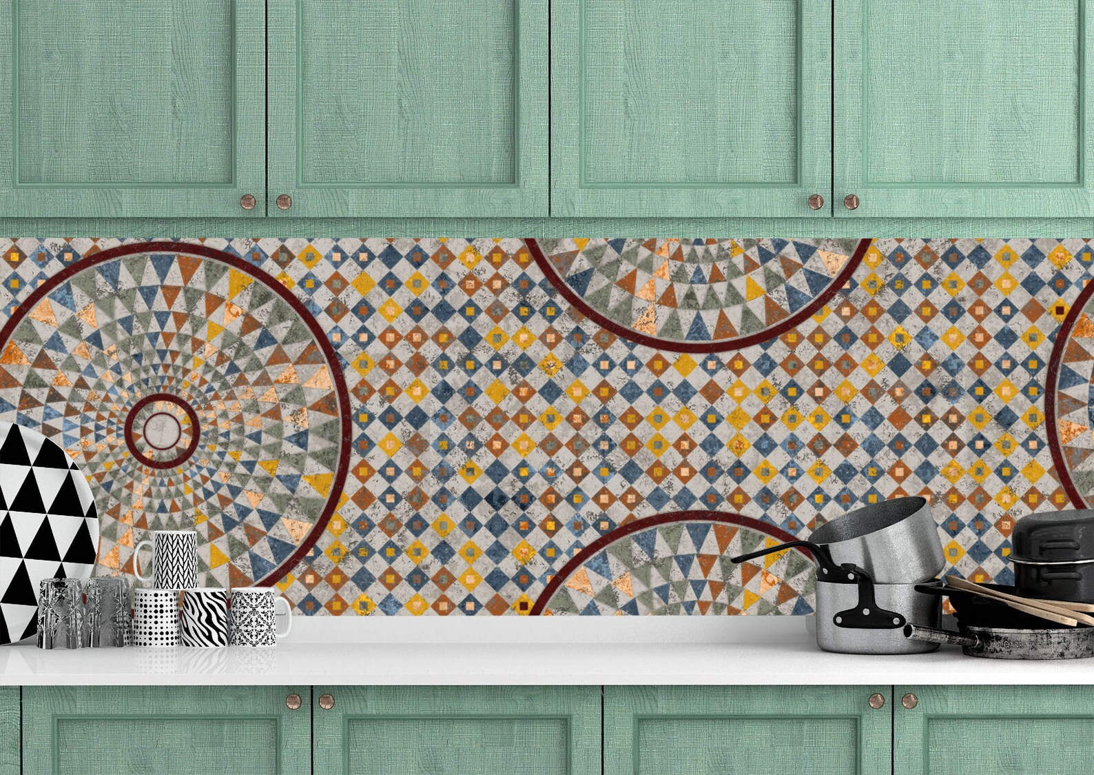 Antique Weathered Italian Mosaic Tile Peel and Stick Wallpaper Sticker ...