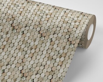 Rustic Geometric Circle Peel and Stick Wallpaper Retro Re-positionable Distressed Grunge Beige