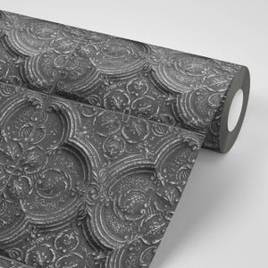 Vintage Faux Black or Gray Ceiling Tile Removeable Wallpaper Peel & Stick Kitchen Decor Fireplace Bathroom Bedroom Sticker Customizable