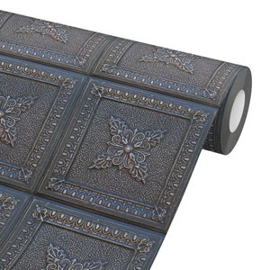 Vintage Black Tin Tiles Wallpaper: Peel and Stick Farmhouse Decor
