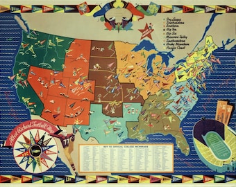 1938 NCAA Football Map Art Print – Vintage College Teams Wall Decal