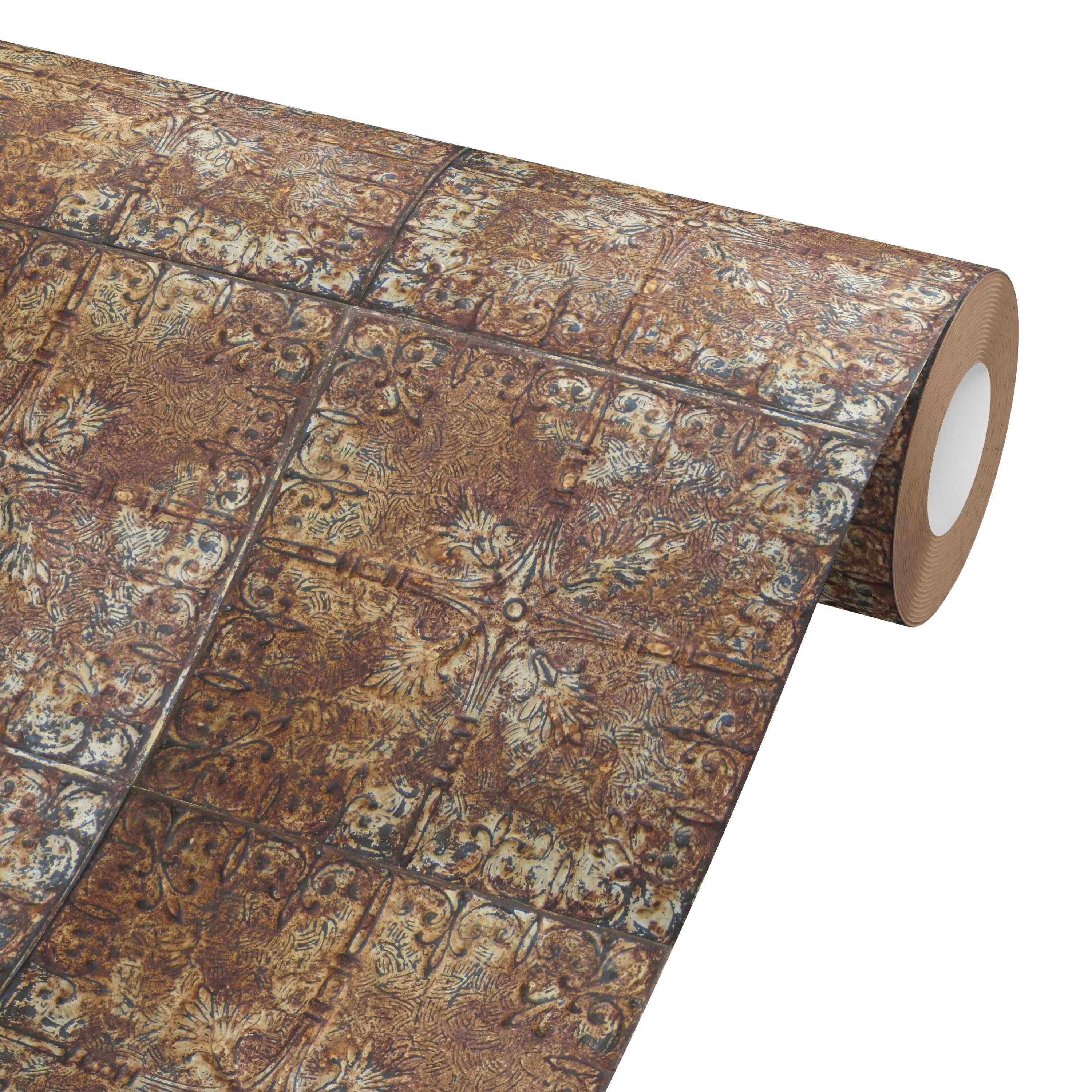 Rusty Tin Ceiling Tile Peel and Stick Wallpaper | Vintage Retro Room Decor