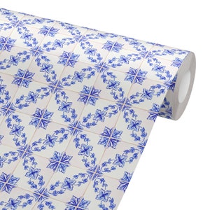 Old Portuguese Blue Flowers Tiles Tile Peel & Stick Wallpaper REMOVABLE Retro Vintage Decor Portugal