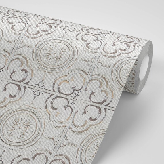 Faux Ceiling Tile Removeable Wallpaper Peel And Stick Wallpaper Sticker Removable Repositionable Retro Re Positionable Off White