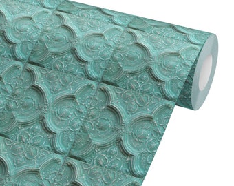 Faux Teal Ceiling Tile Peel and Stick Wallpaper Sticker REMOVABLE Repositionable Retro Re-positionable Green Blue
