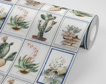 18th Century Cactus Illustrated Peel and Stick Wallpaper