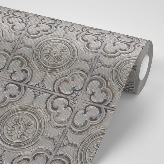 Faux Ceiling Tile Removeable Wallpaper Peel And Stick Wallpaper Sticker Removable Repositionable Retro Re Positionable Gray