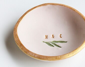 Custom Initial Ring Dish Trinket Dish Clay Bowl Engagement Ring Dish Monogram Dish Personalized Ring Dish
