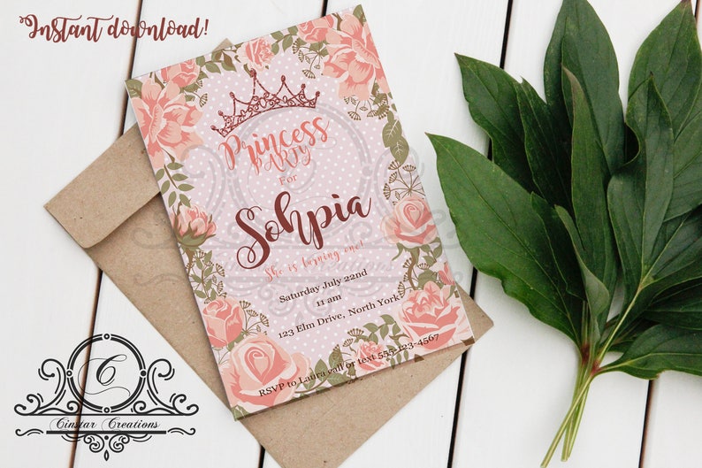 Princess Party Invite Birthday Party Invitation Template Etsy