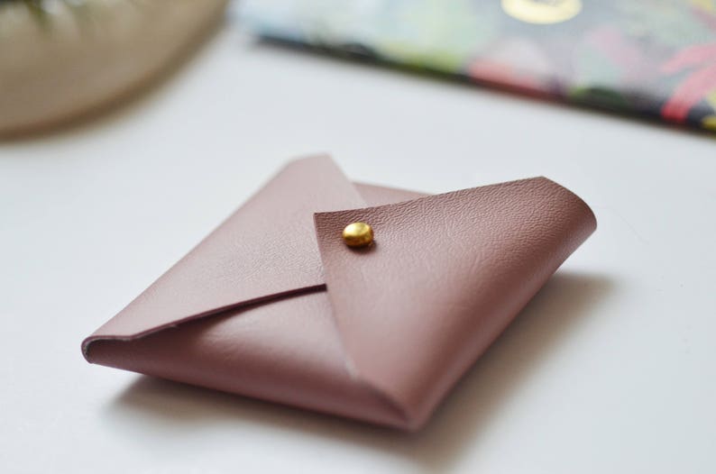 Vegan leather wallet square business card case pink/mauve Etsy