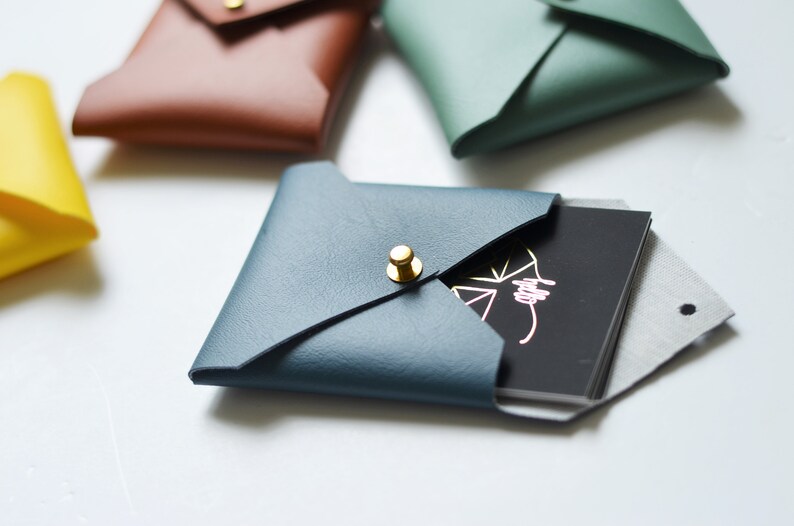 Vegan leather wallet square business card case pink business Etsy