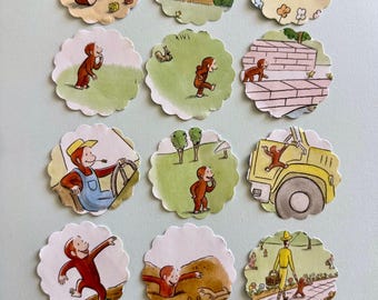 Curious George cupcake toppers tags straws