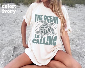 Sea Turtle Beach Tee - The Ocean is Calling - Ocean Aesthetic Shirt Beach Turtle TShirt Comfort Colors Tee Summer Shirt Beach Oversized Tee