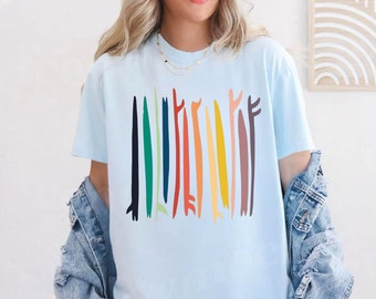 Surfboards Shirt - Women's Ocean Surf Beach Tee - Rainbow Hawaiian Surfboard Beach Ocean Aesthetic Comfort Colors Oversized Unisex Tee