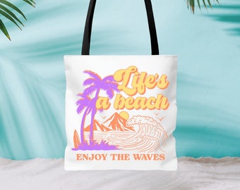 Neon Beach Tote Bag - Summer Tote - Life's a Beach Tropical Vacation Bag - Double Sided Beach Tote Bag