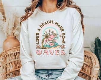 Beach Sweatshirt - Skeleton Summer Sweatshirt - Life's a Beach Crewneck - Ocean Graphic Gildan Crewneck Sweatshirt