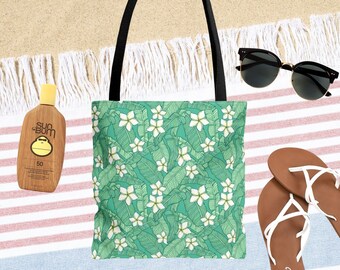 Tropical Plumeria Hawaiian Beach Bag - Double Sided Beach Tote Bag