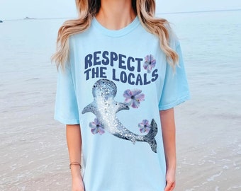 Whale Shark Shirt Coconut Girl Respect The Locals Ocean Inspired Style Ocean Animals Shirt Hawaii Hibiscus Shirt Salty Shirt Comfort Colors