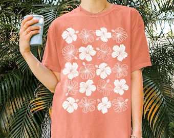 Hibiscus Shirt Aloha Shirt Coconut Girl Beachy Shirts Beach Bum Surfer Shirt Beach Vibes Hawaiian Shirt Ocean Inspired Style Preppy Clothes