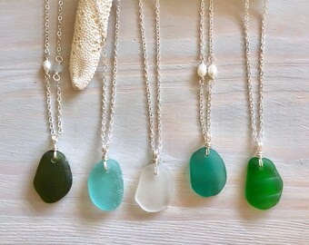 Sea Glass Necklace - Beach Glass Necklace - Sea Glass Jewelry - Beach Wedding Jewelry - Beach Bridesmaid Necklace - Mermaid Jewelry -Genuine