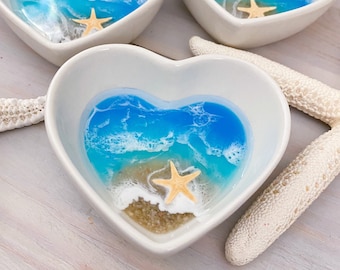 Beach Heart Dish - Handmade Ocean Resin Art