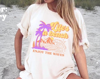 Life's a Beach Neon Ocean TShirt - Beach Shirt - Summer Tropical Tshirt - Ocean Aesthetic Comfort Colors Summer Shirt - Beach Oversized Tee