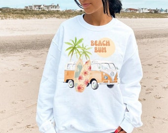 Beach Bum Sweatshirt - Beach Crewneck Sweatshirt - Beach Bum Bus Surf Van Sweatshirt - Ocean Graphic Gildan Crewneck Sweatshirt