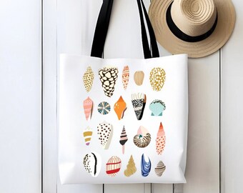 Beach Seashells Tote Bag - Hawaiian Shell Tote - Ocean Lover Bag - Shells Tote - Beach Aesthetic - Marmaidcore - Double Sided Beach Tote Bag