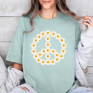 Daisy Peace Sign Shirt Boho Daisy Shirt Aesthetic Shirt Cottage Core shirt Comfort Colors Wildflower Shirt Dandelion Shirt Preppy Stuff image 1