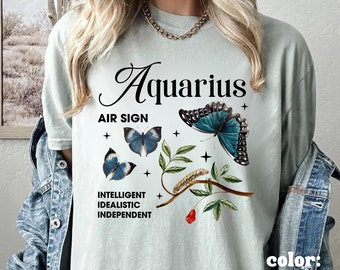 Aquarius Shirt Zodiac Moth Shirt Teenage Girl Butterfly Shirt Aquarius Gift Dark Academia Mystical Shirt January Birthday February Birthday